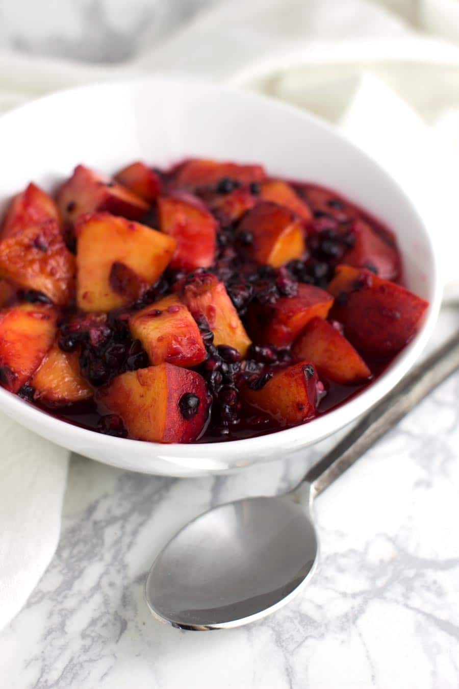 Baked Peaches with Blackberry Sauce recipe from acleanplate.com #paleo #aip #autoimmuneprotocol