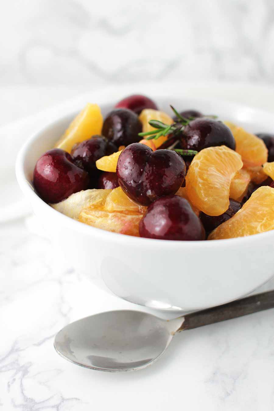 Clementine Fruit Salad with Cherries from acleanplate.com #aip #autoimmuneprotocol #paleo #dessert #salad