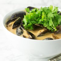 Red Curry Mussels recipe from acleanplate.com #paleo #glutenfree #dairyfree