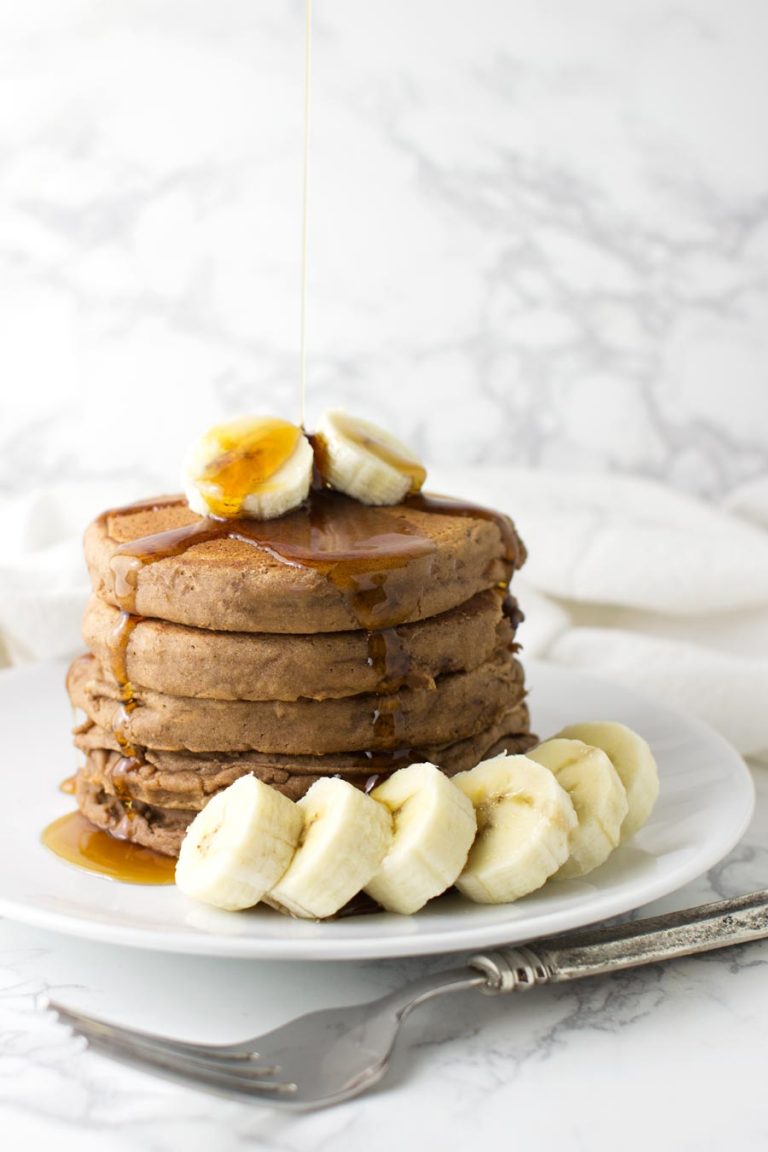 Cocoa Banana Pancakes recipe from acleanplate.com #breakfast #healthy #paleo