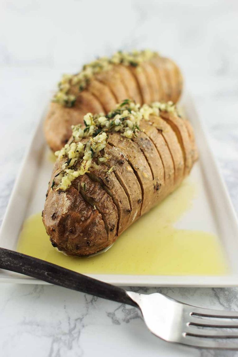 Hasselback Sweet Potatoes from The Performance Paleo Cookbook