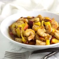 Maple-Glazed Peach Shrimp recipe from acleanplate.com #paleo #aip #autoimmuneprotocol