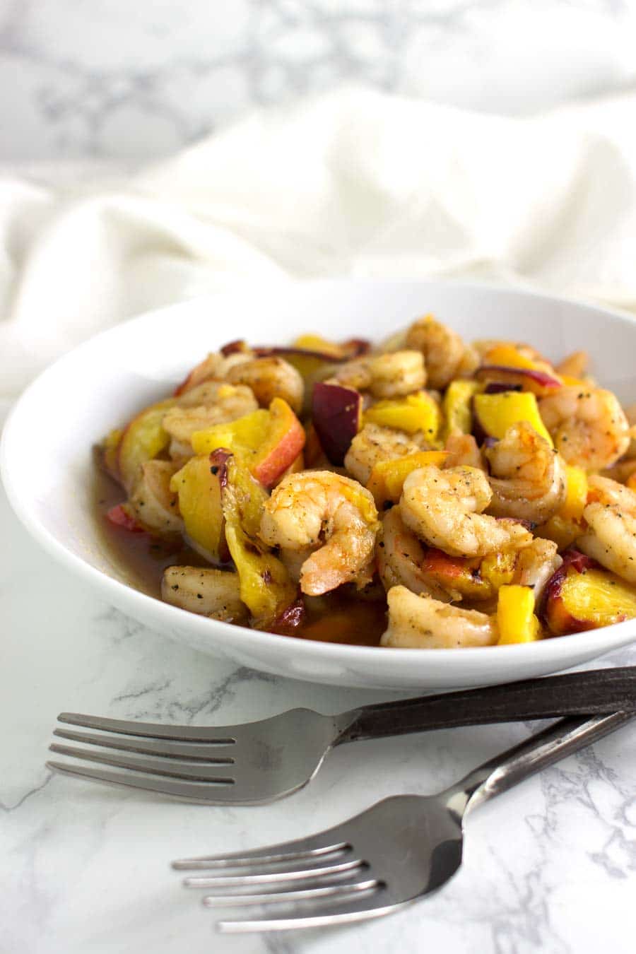 Maple-Glazed Peach Shrimp recipe from acleanplate.com #paleo #aip #autoimmuneprotocol