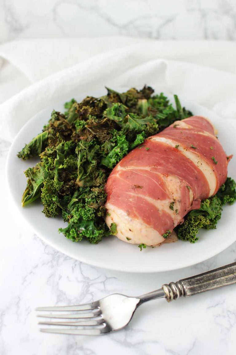 Prosciutto Chicken with Strawberry-Glazed Kale