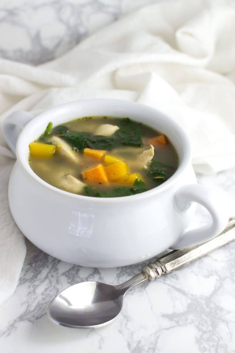 Roasted Chicken and Vegetable Soup recipe from acleanplate.com #aip #paleo #autoimmuneprotocol