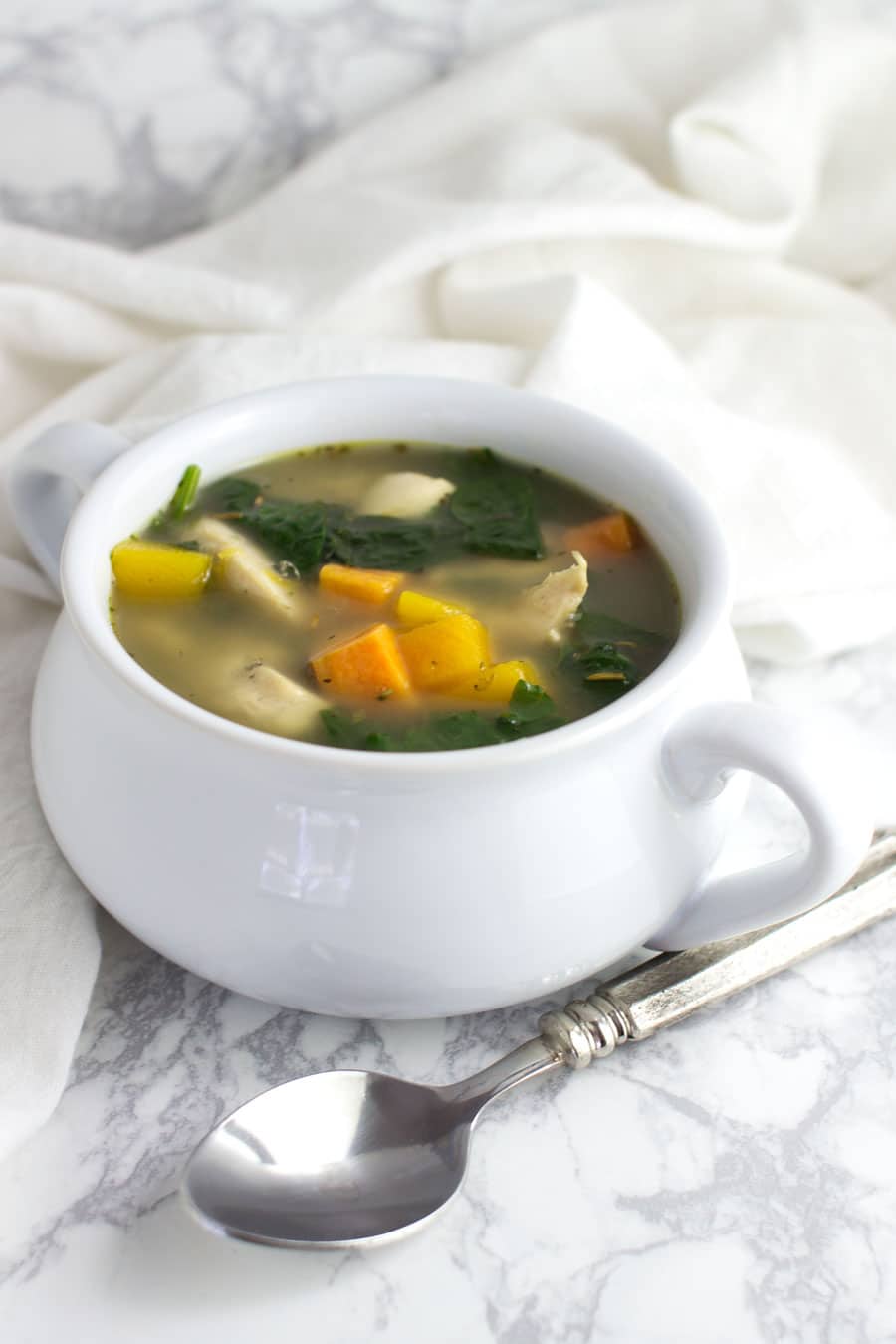 Roasted Chicken and Vegetable Soup recipe from acleanplate.com #aip #paleo #autoimmuneprotocol