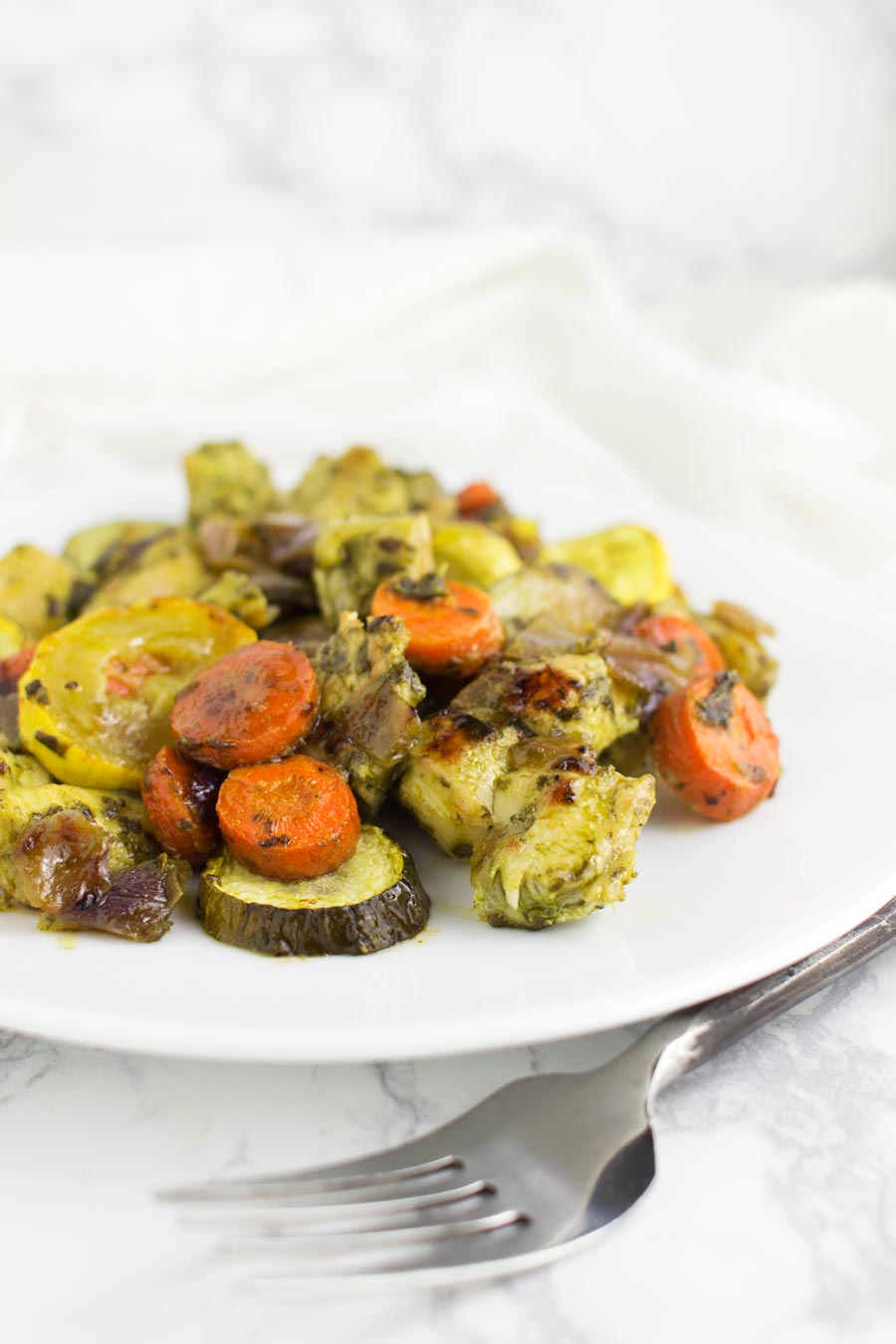 Basil Pesto Chicken and Roasted Veggies from acleanplate.com #aip #paleo #autoimmuneprotocol