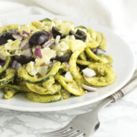 Basil Pesto Pasta recipe from acleanplate.com #glutenfree #paleo #aip