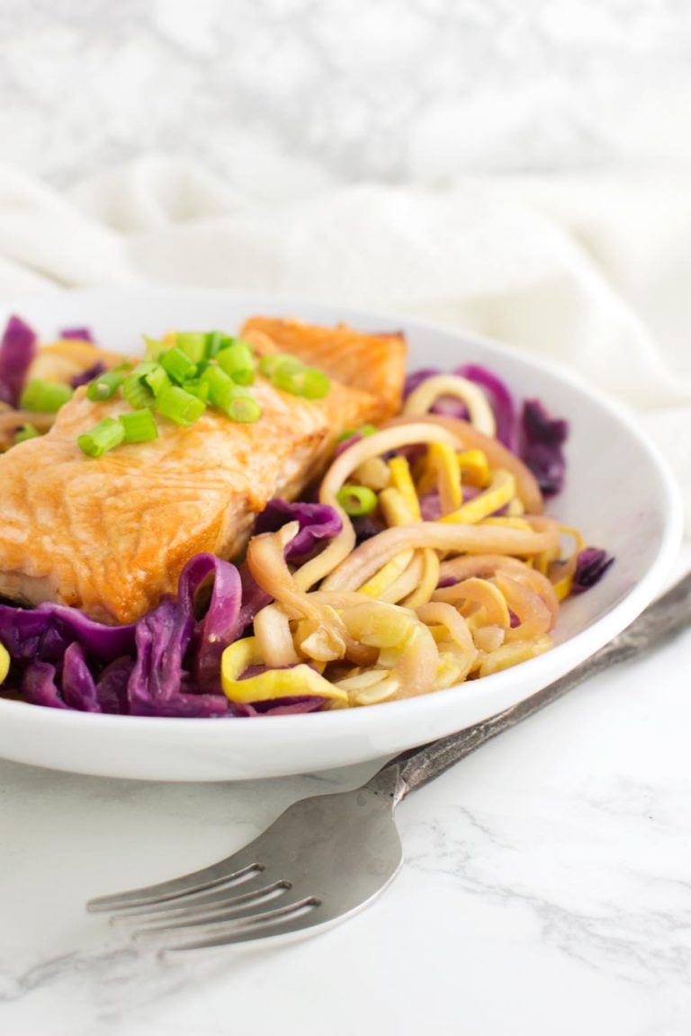 Salmon and Slaw Zoodle Bowl